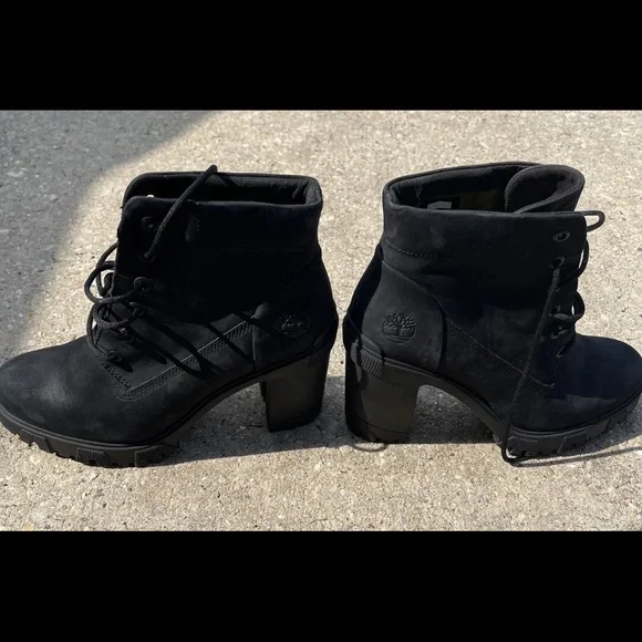 Timberland Women's Black High Heel Leather Lace Up Size 9.5 Combat Boots - Picture 3 of 9